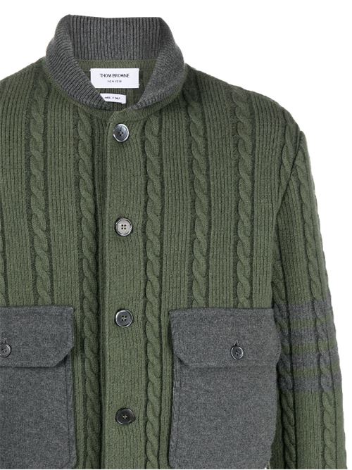 Maglia a trecce in misto lana vergine verde THOM BROWNE | MKJ119BY1019322